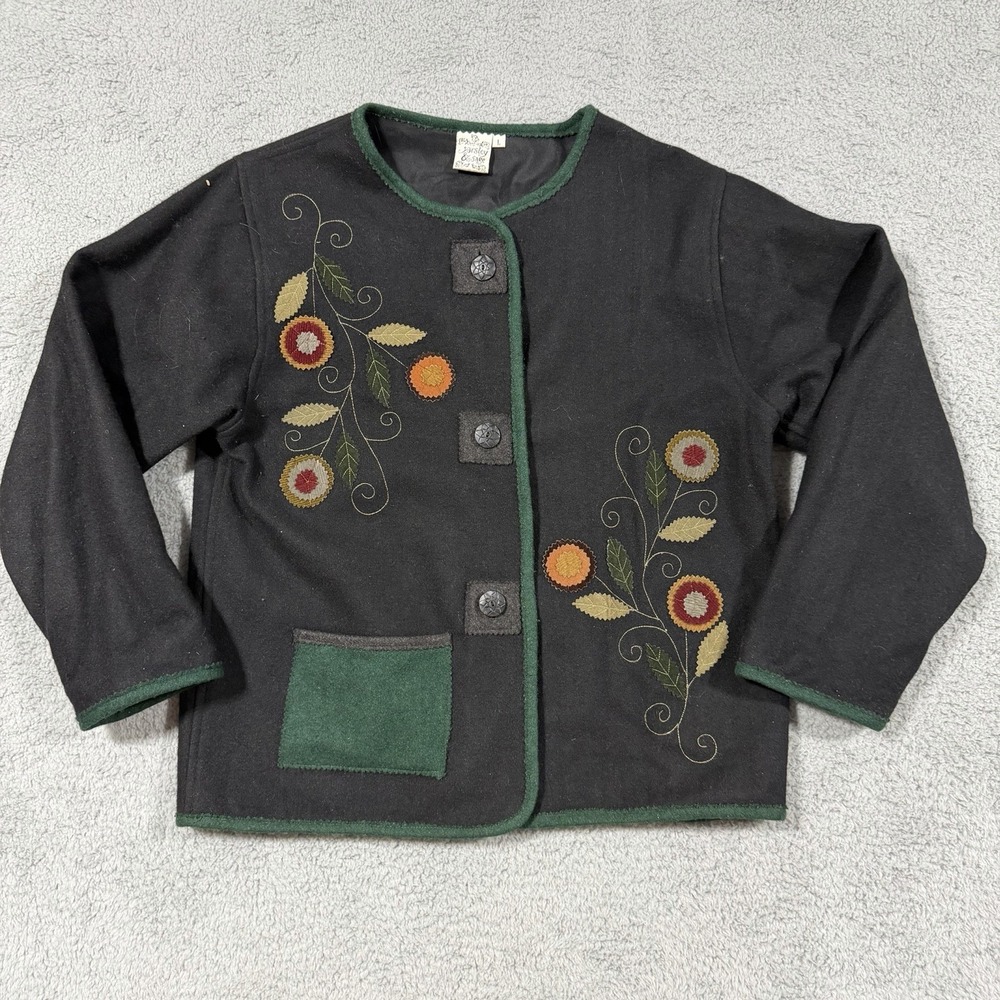 Parsley&Sage Embellished Floral Patchwork Wool Art to Wear Jacket Women's Sz L
